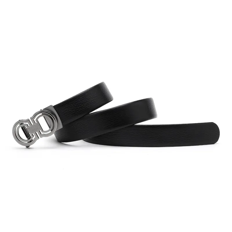 ELLE HOMME Automatic Buckle Belt For Men In Genuine Leather Top Grain Cow Leather Belt Men's Black Width 3.7cm-2