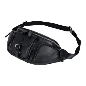 DOSRFINI Top Layer Vegetable Tanned Genuine Leather Crossbody Sling Bag Regular Men's Black