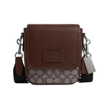 COACH Cow Leather Patchwork With Fabric Shoulder Bag Crossbody Bag Small Size Men's Oak Mixed Maple Brown