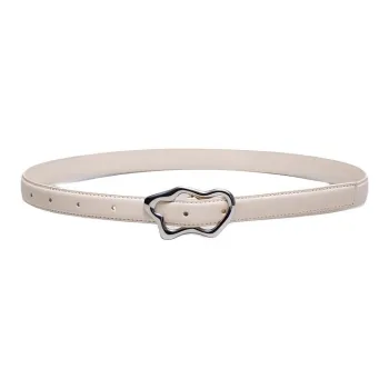 Other Stories Sculptural Geometry Styling Smooth Buckle Cow Leather Leather Belts Women's Beige Width: 2CM
