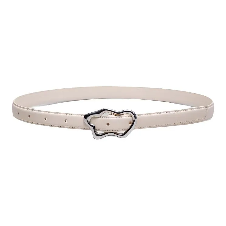 Other Stories Sculptural Geometry Styling Smooth Buckle Cow Leather Leather Belts Women's Beige Width: 2CM-0