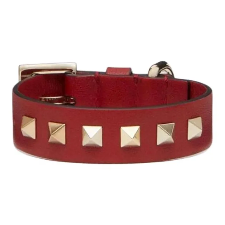 Valentino Badge Logo Calfskin Leather Belts Women's Red-1