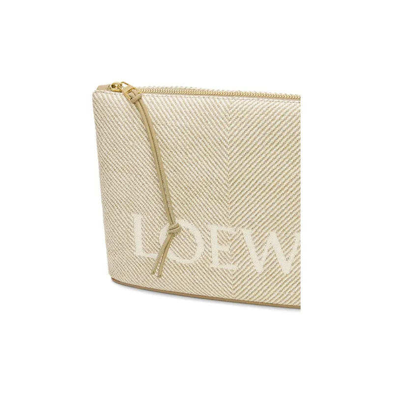 LOEWE Jacquard With Calfskin Clutch Women's Natural Color-3