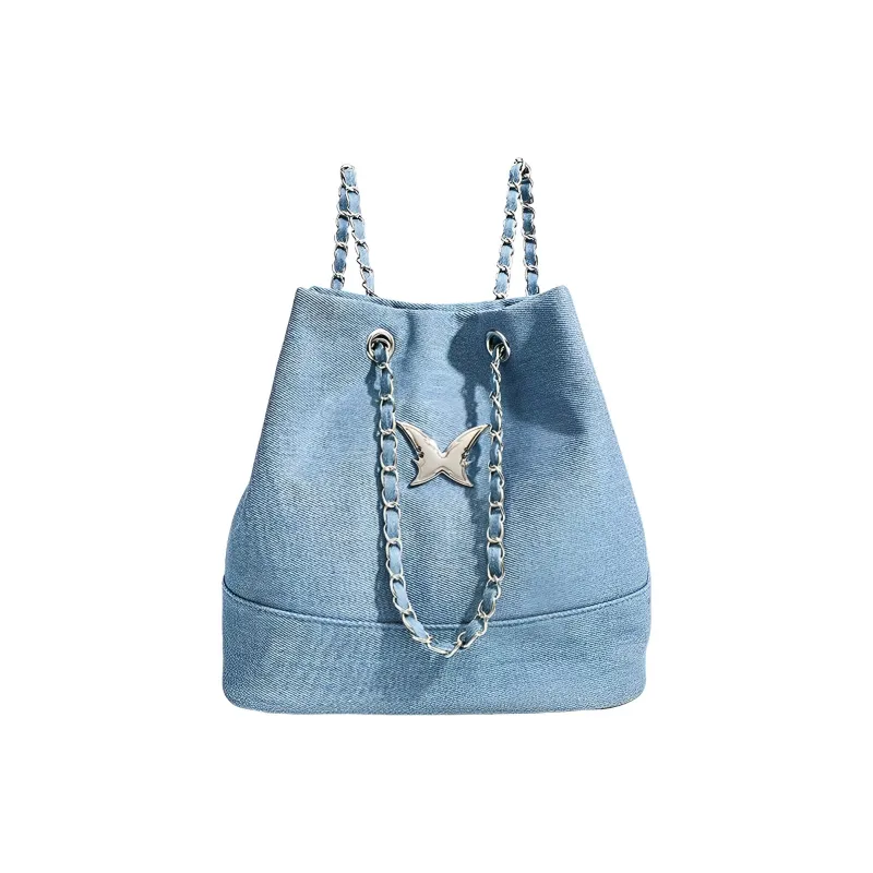 MINLUBAOLUO Denim Backpack Women's Blue/Black-4