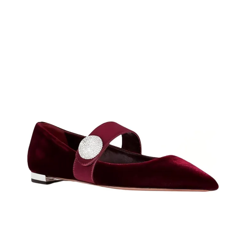 AQUAZZURA Crystal Macaron Casual Single Shoes 1cm Women's Red-3