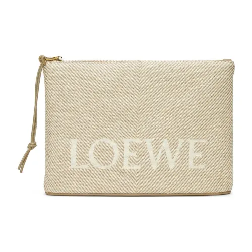 LOEWE Jacquard With Calfskin Clutch Women's Natural Color