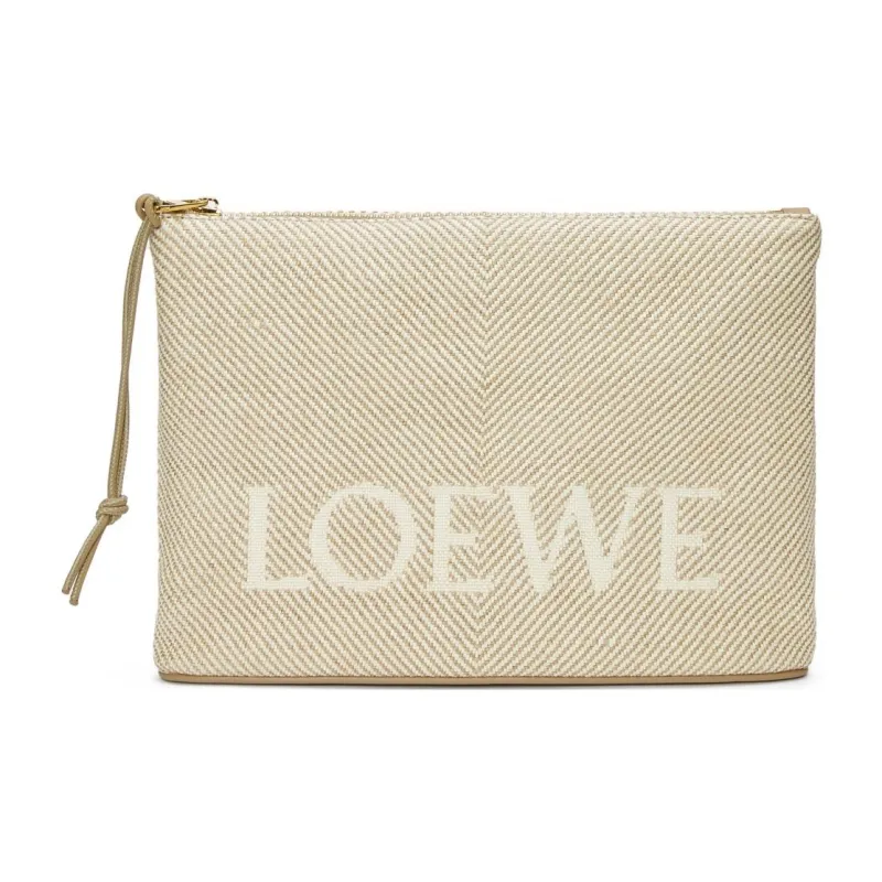 LOEWE Jacquard With Calfskin Clutch Women's Natural Color-0