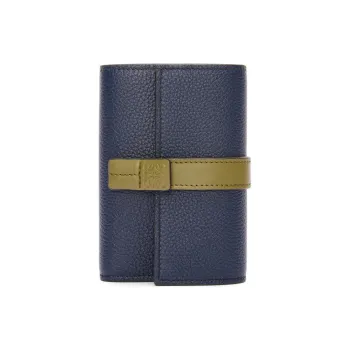 LOEWE Soft Grained Calfskin Wallet Small Size Women's Deep Abyss Blue & Olive Green