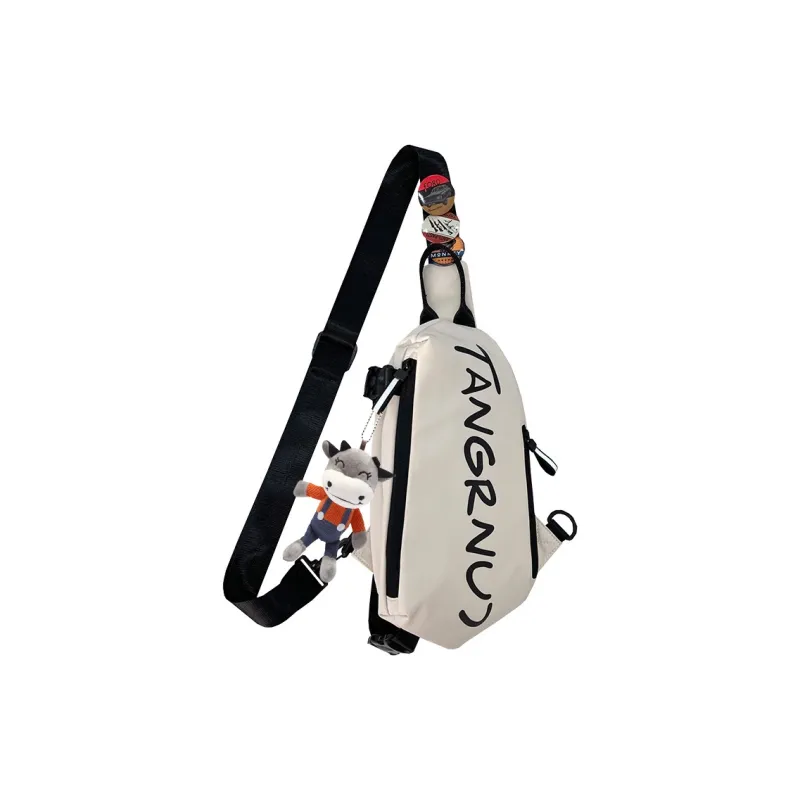 HCXK Nylon Fabric Shoulder Bag, Crossbody Bag Regular Men's Black/White-5