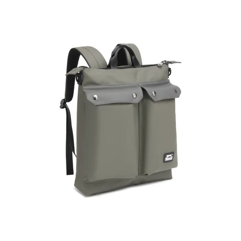 Slazenger Large Capacity Water-Repellent PU Backpack Unisex Vintage Gray/Khaki-1