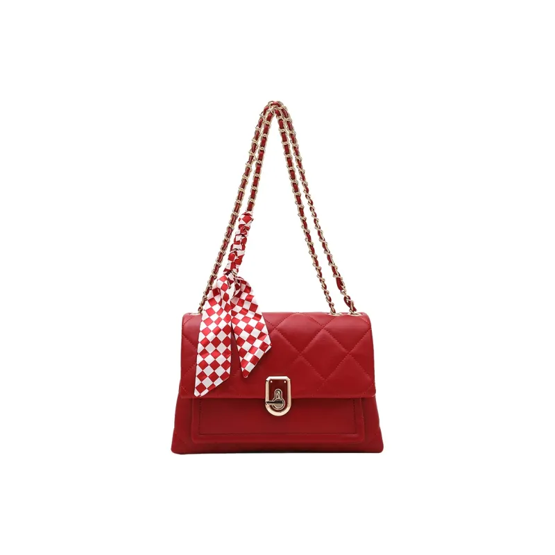 TTaG．baG Microfiber Synthetic Leather Shoulder Bag Women's Black/Red-2