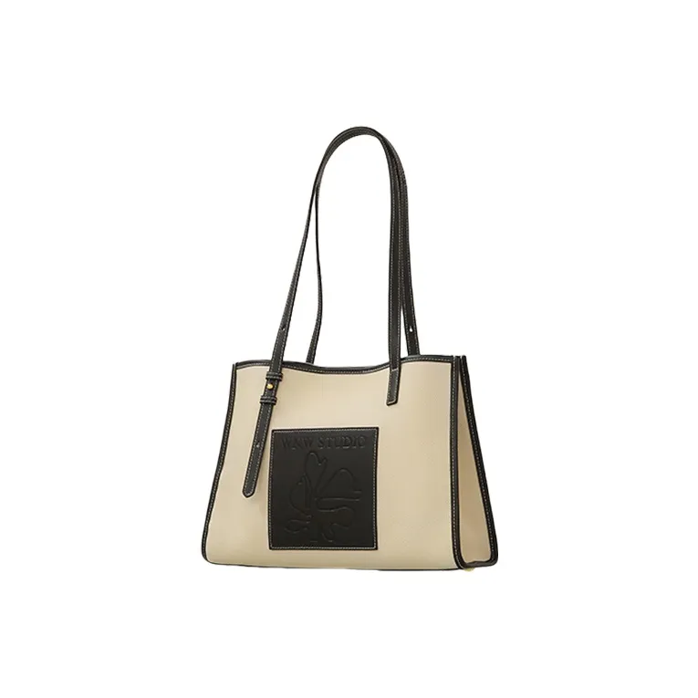 TTaG．baG Top Grain Cow Leather Shoulder Bag Women's Caramel & Ecru/Black & Beige White-2