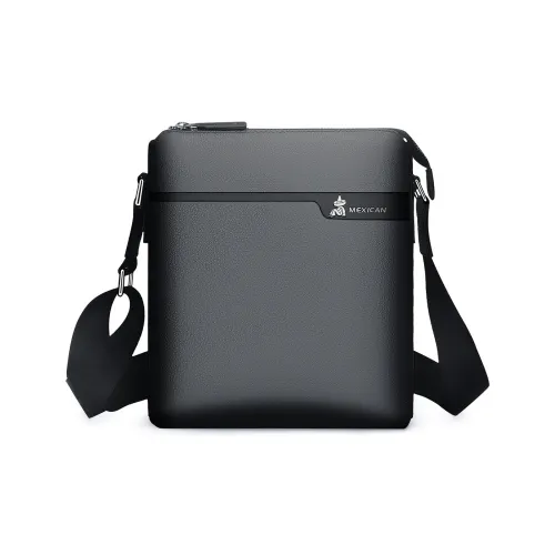 MEXICAN Cow Leather Shoulder Bag, Crossbody Bag Medium Size Men's Black