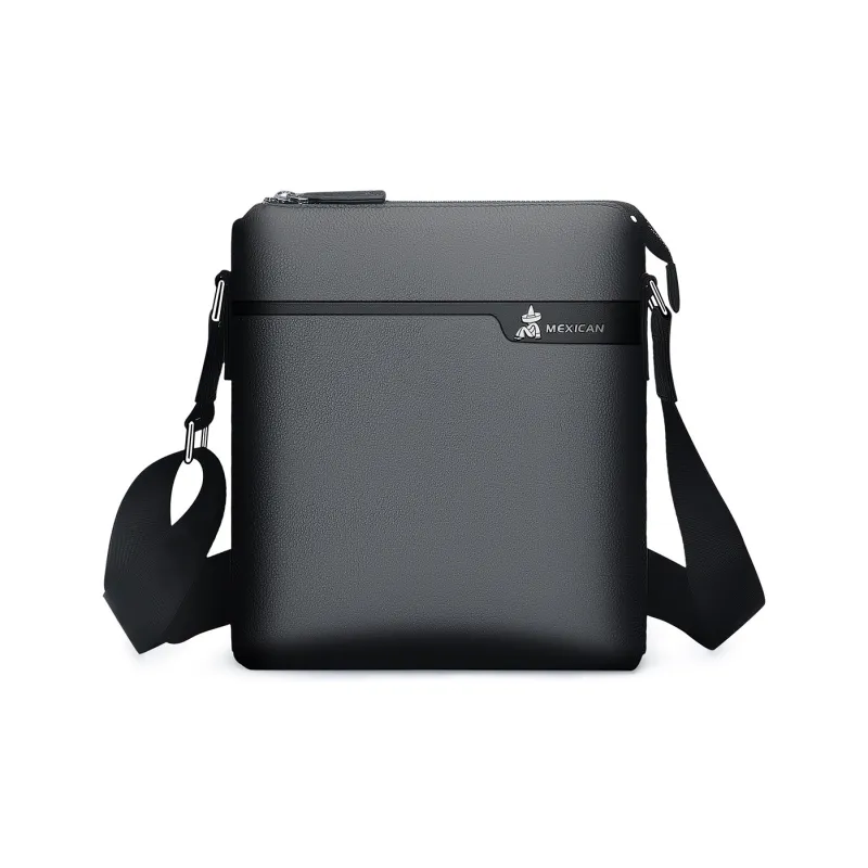 MEXICAN Cow Leather Shoulder Bag, Crossbody Bag Medium Size Men's Black-0