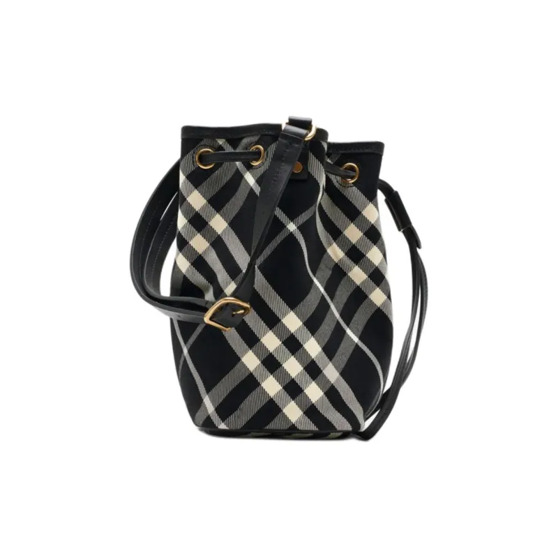 Burberry Calfskin With Cotton Twill And Printed Fabric Bucket Bags Shoulder Bag Crossbody Bag Mini Women's Black-2