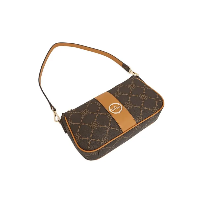 Why Artificial Leather Underarm Shoulder Bag Medium Size Women's Coffee/Ecru-5