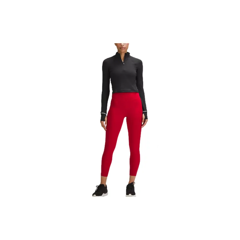 Lululemon It's Rulu Ribbed Cropped Half Zip Crop Tops Women's Black-2