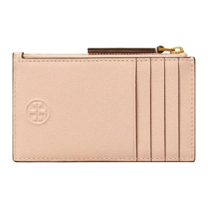 TORY BURCH Embossed Leather Card Holder Women's Pink-2