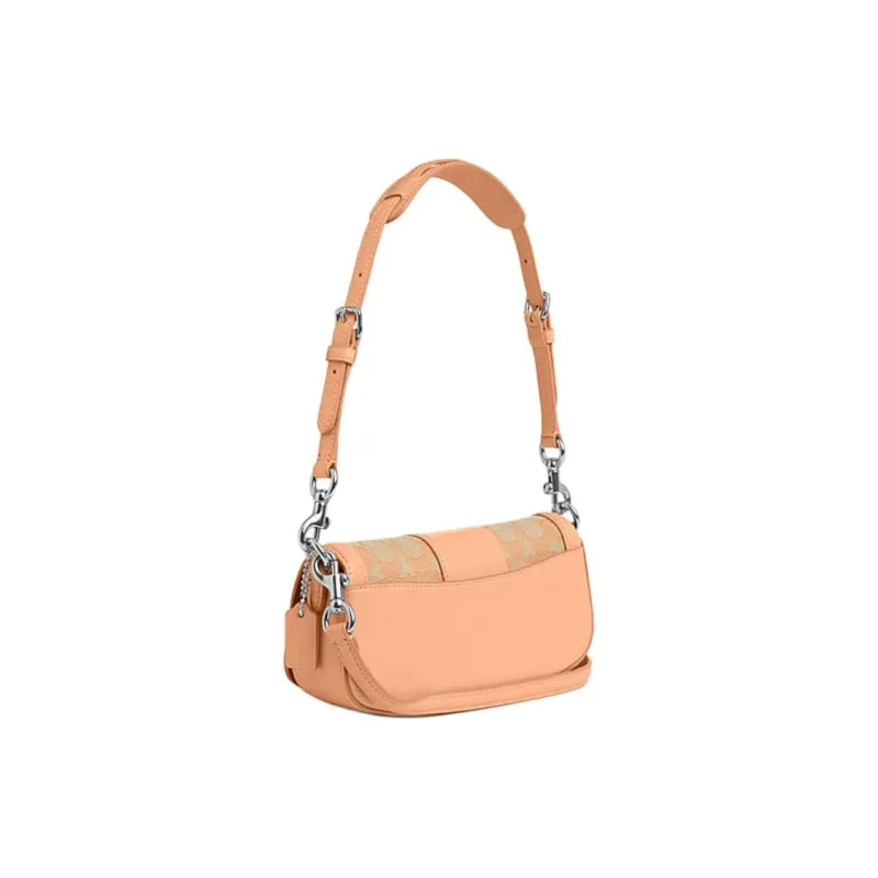 COACH Cow Leather With Textile Shoulder Bag Small Size Unisex SV/Faded Rouge Pink-1