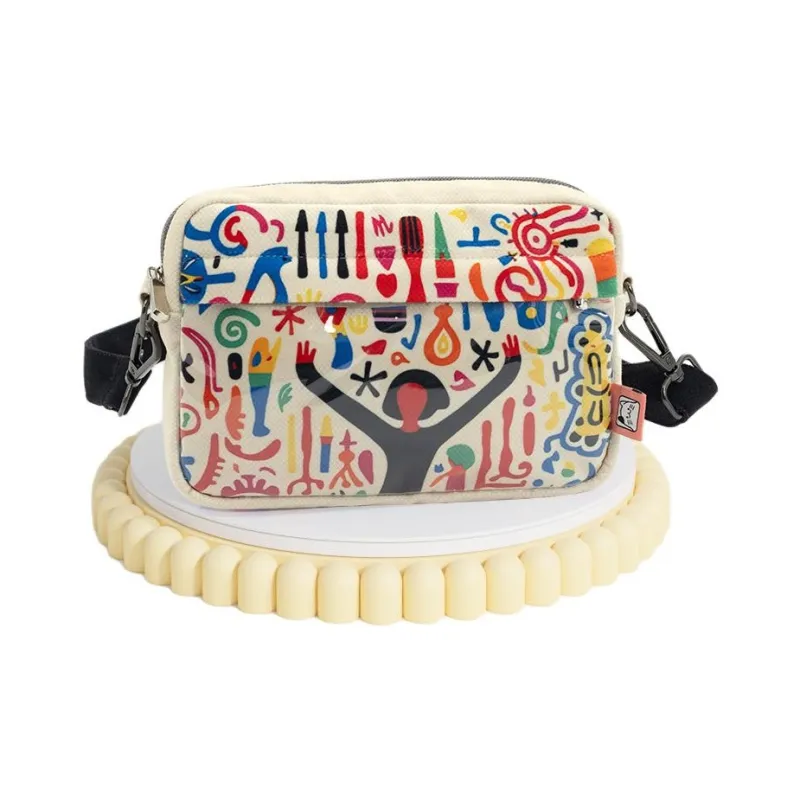 Perfect Styles Soft One Shoulder Crossbody Small Square Bag Medium Size Unisex White/Blue/Red-1