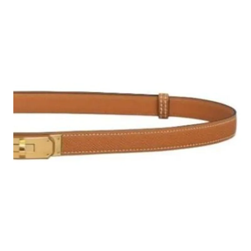 HERMES Kelly Solid Color Design 18K Rose Gold Leather Belts Women's Gold Brown-2