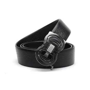 ELLE HOMME Automatic Buckle Belt For Men In Genuine Leather Top Grain Cow Leather Belt Men's Black Width 3.7cm