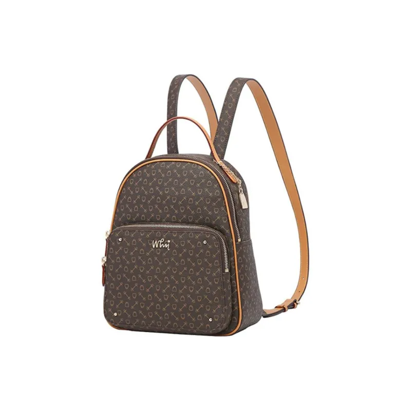Why Artificial Leather Backpack Medium Size Women's Coffee/Beige/Coffee With Caramel-1