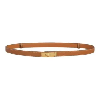 HERMES Kelly Solid Color Design 18K Rose Gold Leather Belts Women's Gold Brown