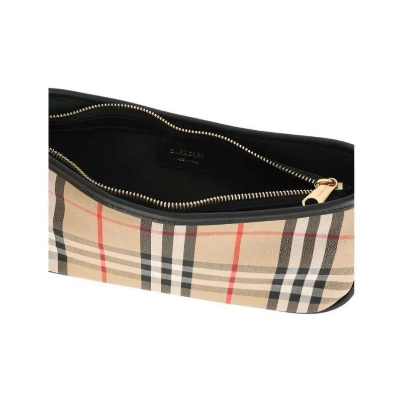 Burberry Calfskin With Cotton Handbag, Shoulder Bag Women's Beige & Black-4