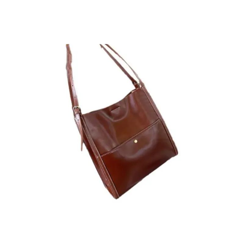 TTaG．baG Top Grain Vegetable Tanned Cow Leather One Shoulder Handbag Women's Coffee/Brown-3