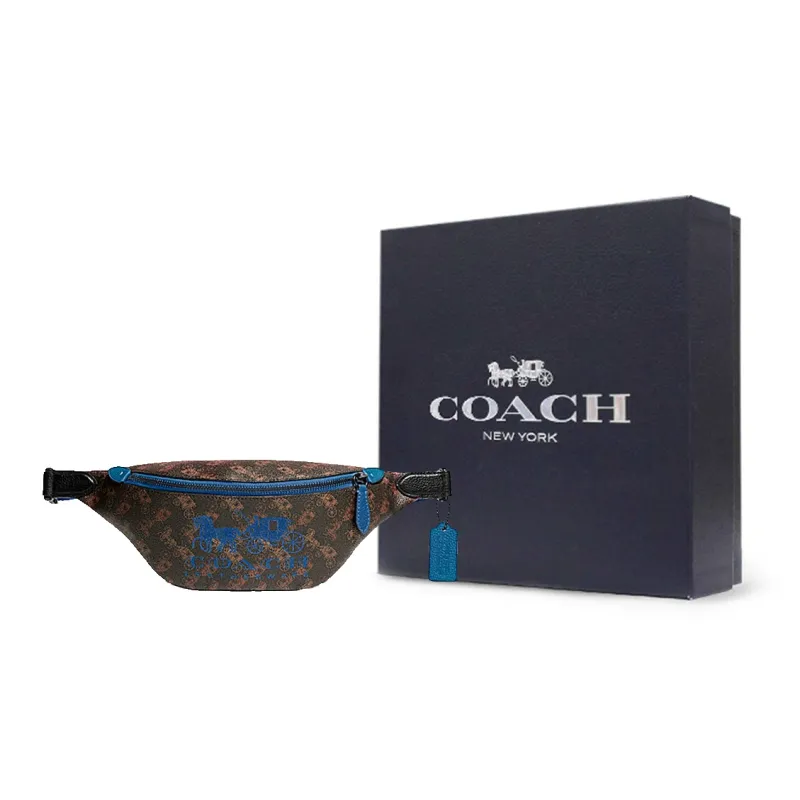 COACH Charter Canvas With Leather Sling Bag Fanny Pack Large Size Men's Brown & Blue-6