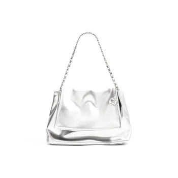 TTaG．baG Microfiber Leather Shoulder Bag Handbag Women's Silver/Ecru/Black