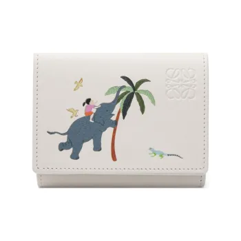 LOEWE Suna Fujita Collaboration Satin Calfskin Wallet Women's White