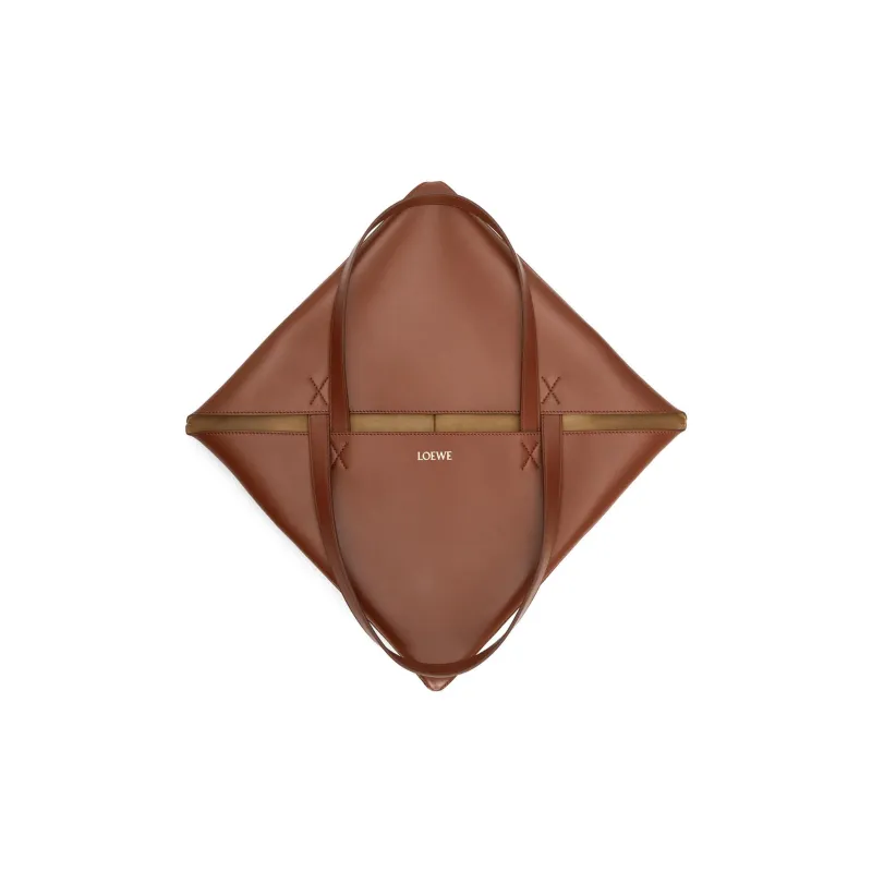 LOEWE Shiny Calfskin Tote Bag Shopping Bag Handbag Extra Large Men's Brownie Color-4