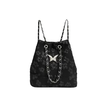 MINLUBAOLUO Denim Backpack Women's Blue/Black