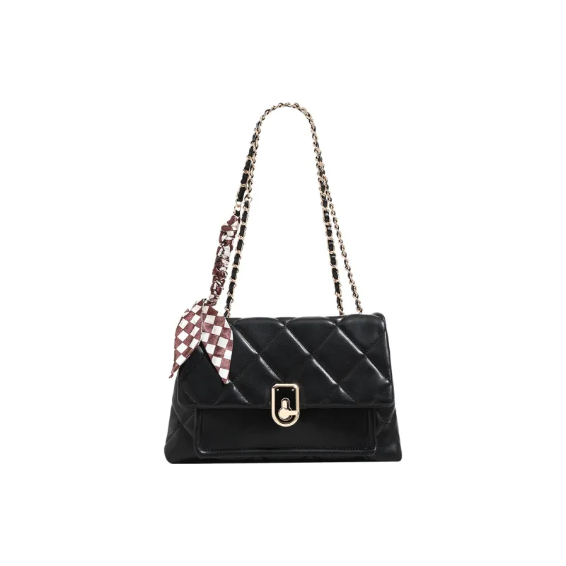 TTaG．baG Microfiber Synthetic Leather Shoulder Bag Women's Black/Red-0