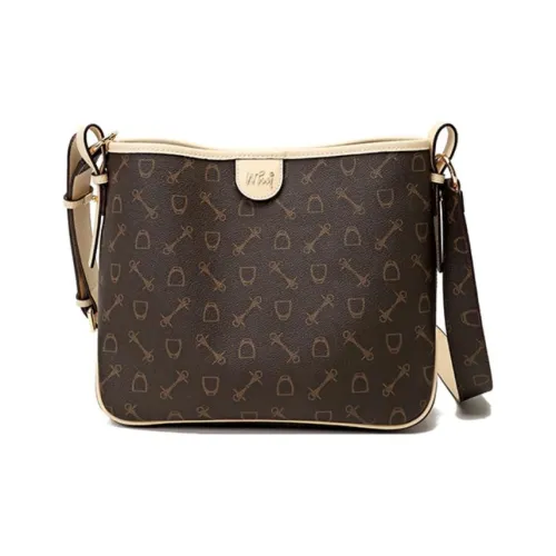 Why Artificial Leather Portable Crossbody Bag, Shoulder Bag Large Size Women's Dark Coffee & Beige