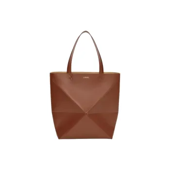 LOEWE Shiny Calfskin Tote Bag Shopping Bag Handbag Extra Large Men's Brownie Color