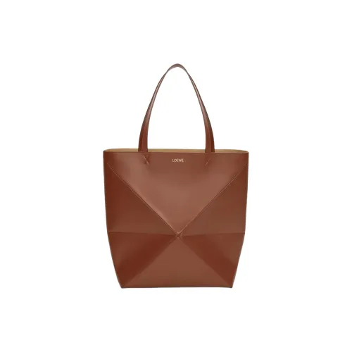 LOEWE Shiny Calfskin Tote Bag Shopping Bag Handbag Extra Large Men's Brownie Color