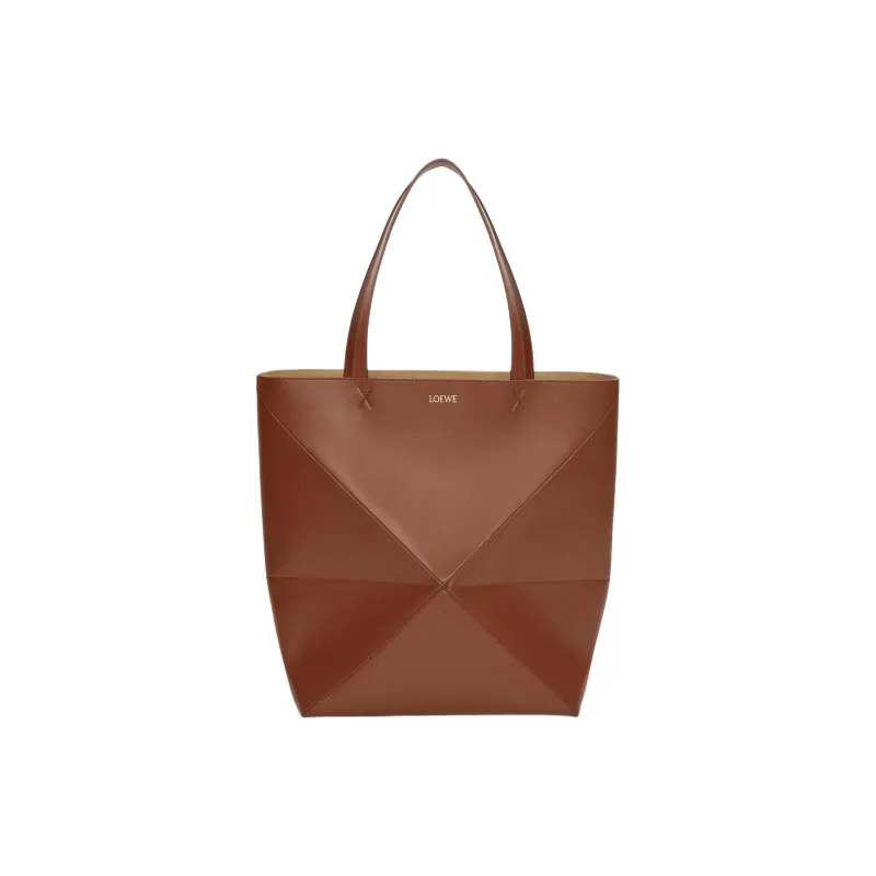 LOEWE Shiny Calfskin Tote Bag Shopping Bag Handbag Extra Large Men's Brownie Color-0