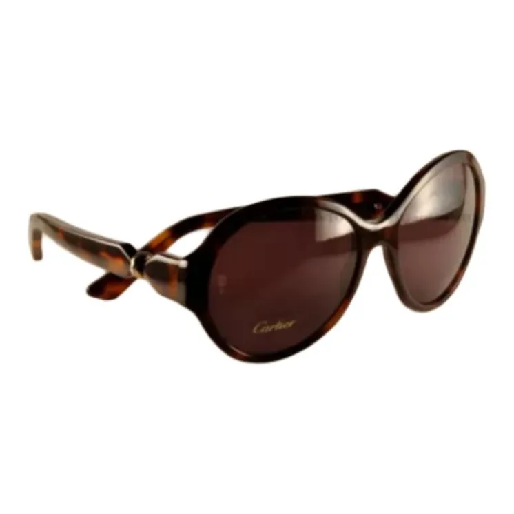 CARTIER Plastic Oval Sunglasses Unisex Tortoiseshell-1