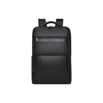 WilliamPOLO Top Grain Cow Leather Backpack For 15.6-Inch Laptop Medium Size Men's Black