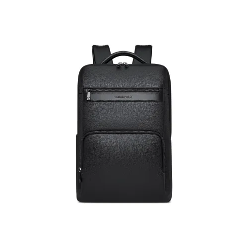 WilliamPOLO Top Grain Cow Leather Backpack For 15.6-Inch Laptop Medium Size Men's Black