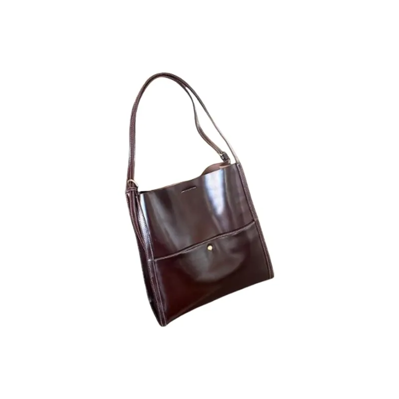 TTaG．baG Top Grain Vegetable Tanned Cow Leather One Shoulder Handbag Women's Coffee/Brown-0