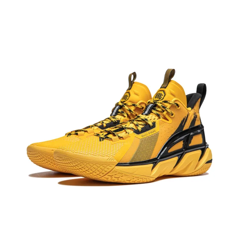 LiNing Anti five 4 Cushioned Wear Resistant Breathable Mid Top Basketball Shoes Men's Yellow-2