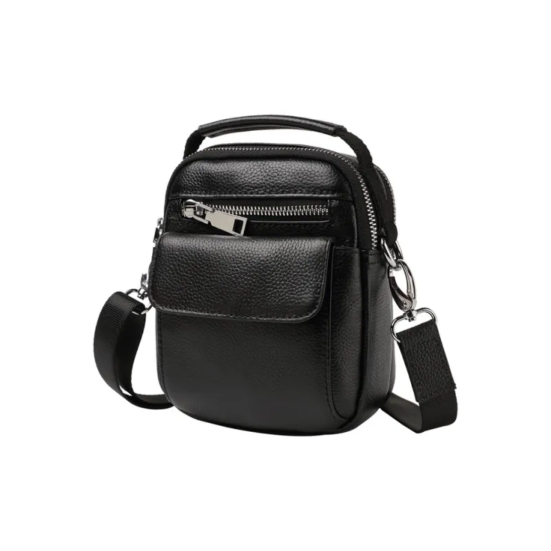 DOSRFINI Genuine Leather Shoulder Bag, Crossbody Bag, Handbag Men's Black-4