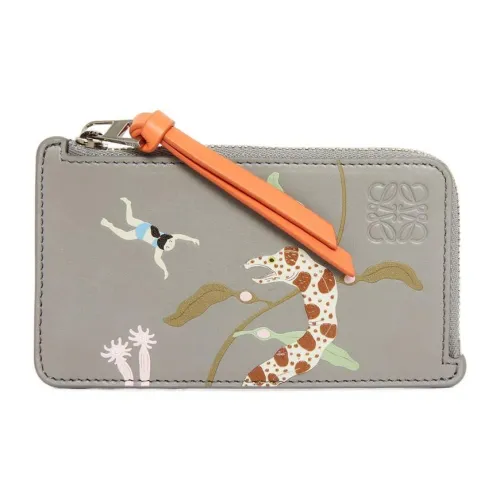 LOEWE Suna Fujita Collaboration Satin Calfskin Card Holder Men's Pearl Gray