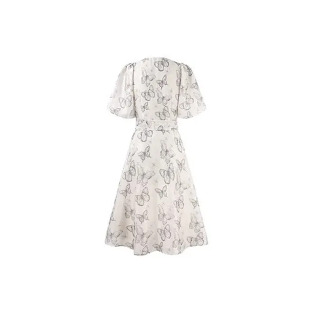 HDFULERN Short Sleeved Dresses Women's Beige Yellow-1
