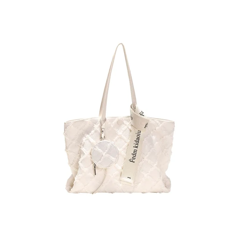 TTaG．baG Microfiber Synthetic Leather Tote Bag, Shopping Bag, Handbag, Shoulder Bag Women's White/Black-0