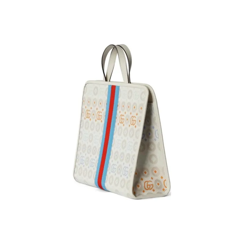 GUCCI Canvas With Leather Canvas Bag, Tote Bag, Shopping Bag, Handbag Kids' White Gray & Light Blue & Black-1